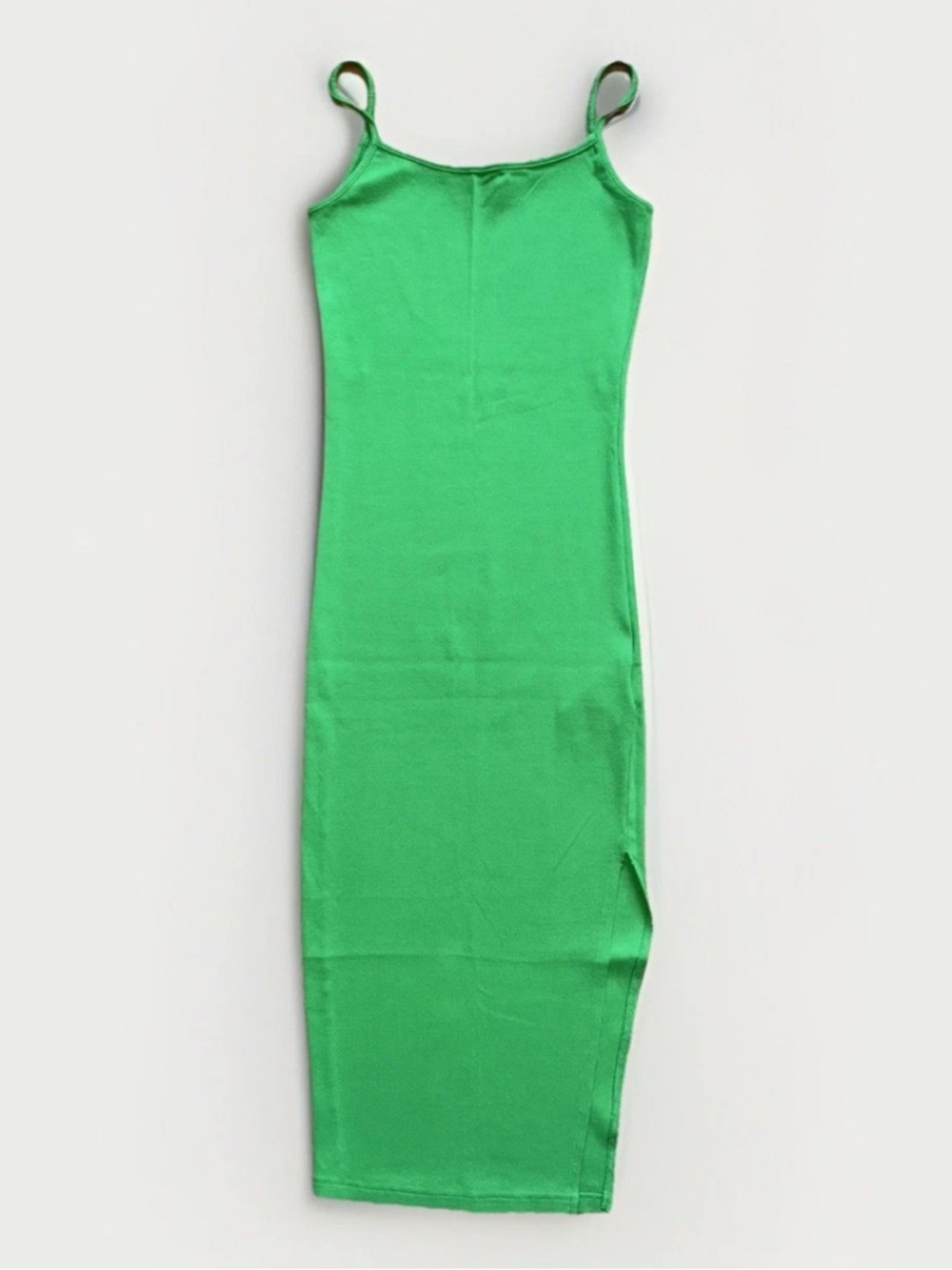 Women Sz 4 Green Pencil Dress Spagetti Straps Cotton Blend Ribbed Fitted Stretch